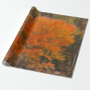 Papel De Presente Árvores Caem Floresta Floresta Laranja Arte Desenh