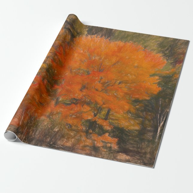 Papel De Presente Árvores Caem Floresta Floresta Laranja Arte Desenh (Desenrolado)