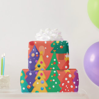 Papel De Presente Árvores Coloridas do Cartoon Mais Justo de Natal