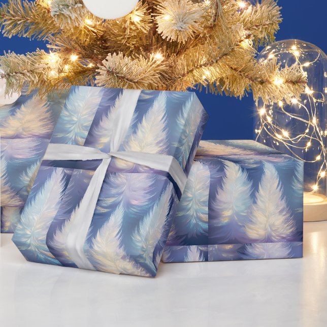 Papel De Presente Árvores de Luz Azul Natal Moderno (Feriados)