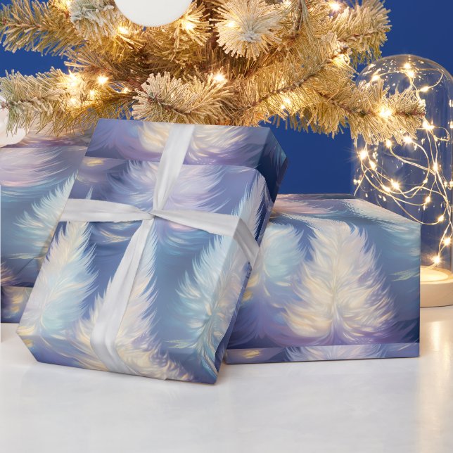 Papel De Presente Árvores de Luz Azul Natal Moderno (Feriados)