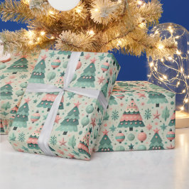 Papel De Presente Árvores de Natal Adoráveis e Coloridas de Festa de