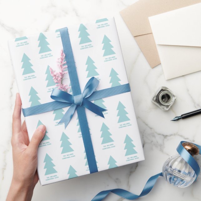 Papel De Presente Árvores de Natal Azuis Mínimas Modernas e Personal (Presentear)