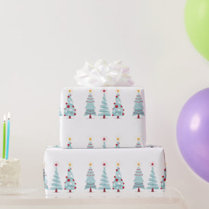 Papel De Presente Árvores de Natal Azul