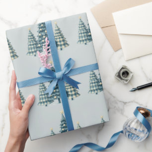 Papel De Presente Árvores de Natal Azul Verificadas