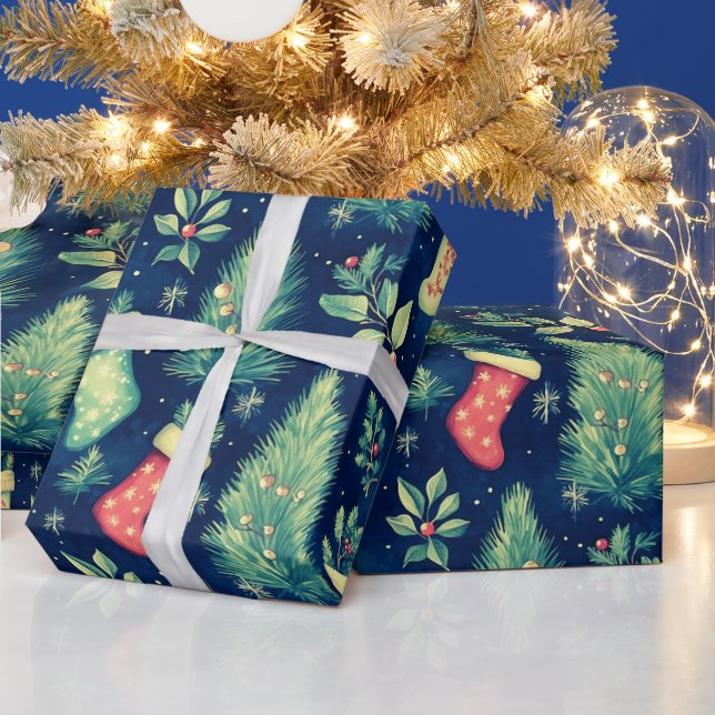 Papel De Presente Árvores de Natal Berries Natal (Feriados)