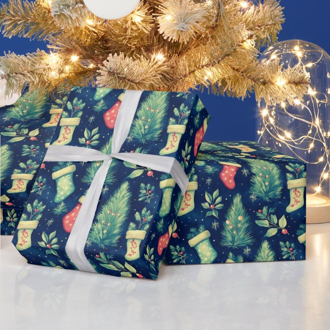 Papel De Presente Árvores de Natal Berries Natal (Feriados)