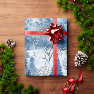 Papel De Presente Árvores de Natal Blue White Mountain