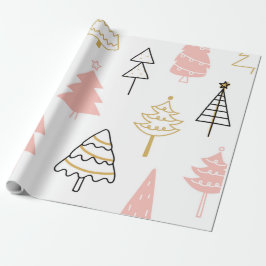 Papel De Presente Árvores de Natal bonitas, Douradas, Rosa
