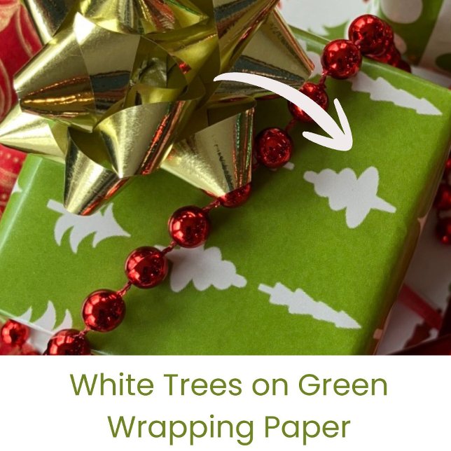 Papel De Presente Árvores de Natal Brancas em Verde (Criador carregado)