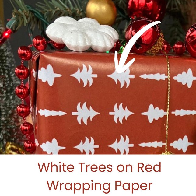 Papel De Presente Árvores de Natal Brancas em Vermelho (Criador carregado)