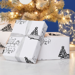 Papel De Presente Árvores de Natal Brancas Negras - Enxertos
