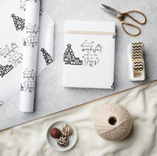Papel De Presente Árvores de Natal Brancas Negras - Enxertos