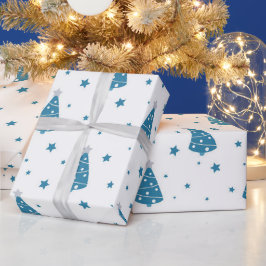 PAPEL DE PRESENTE ÁRVORES DE NATAL BRANCO DE CINZAS AZUIS E SNOWFLAK