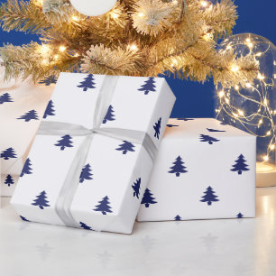 Papel De Presente Árvores de Natal, branco e azul, minimalista simpl