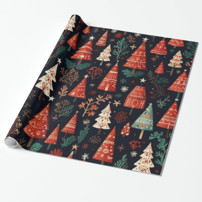 Papel De Presente Árvores de Natal coloridas (Desenrolado)