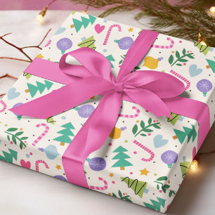 Papel De Presente Árvores de Natal Coloridas Bengalas de Natal Musgo