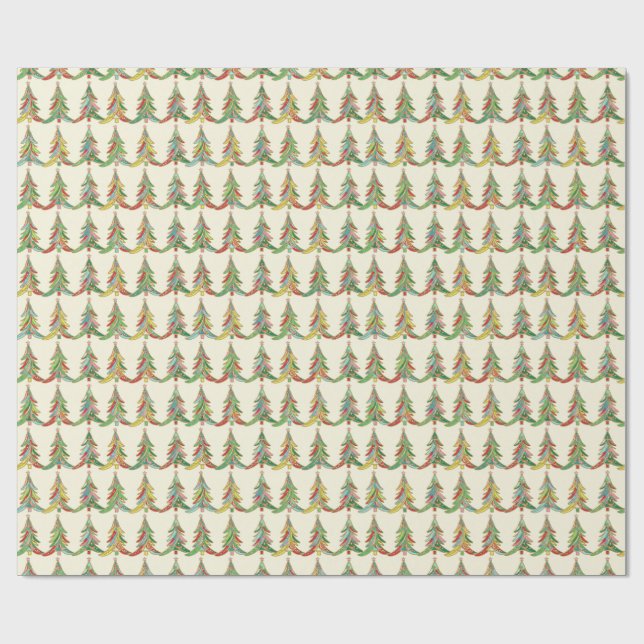 Papel De Presente Árvores de Natal Coloridas Festivas (Aberto)