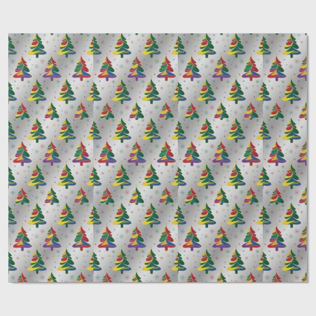 Papel De Presente Árvores de Natal Coloridas Natal (Aberto)