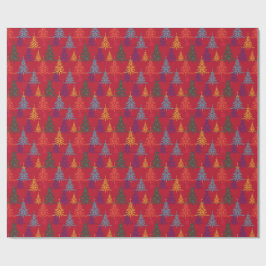 Papel De Presente Árvores de Natal Coloridas Xmas Vermelho