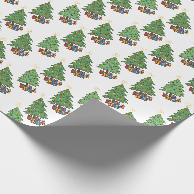 Papel De Presente Árvores de Natal com Estrelas no Topo e Padrão de  (Ponta)