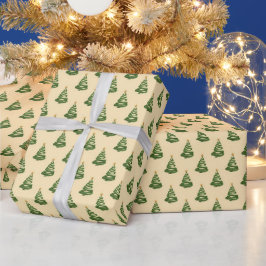 Papel De Presente Árvores de Natal com Fita de Redemoinho Moderna