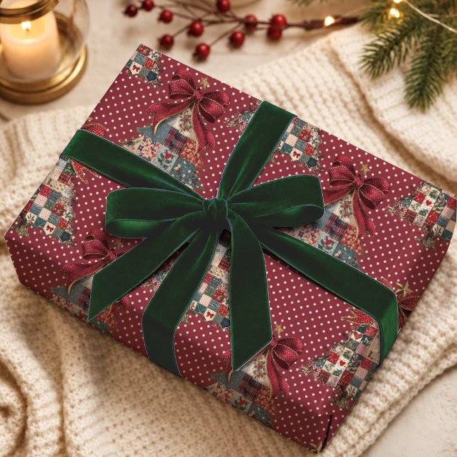 Papel De Presente Árvores de Natal com Pontos Vermelhos Coquette Pat (Criador carregado)