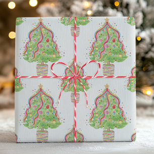 Papel De Presente Árvores de Natal Confetti Coloridas por Aquarelas