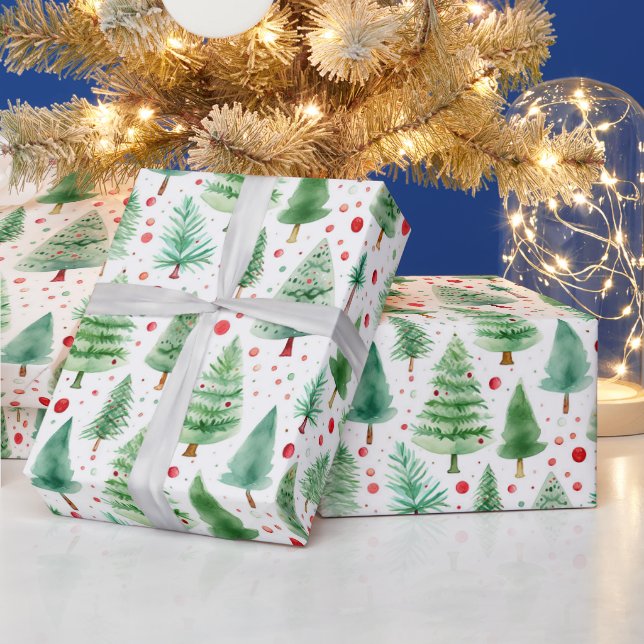 Papel De Presente Árvores de Natal de Aquarela (Feriados)