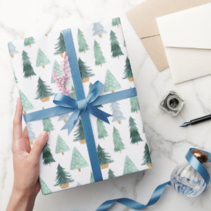 Papel De Presente Árvores de Natal de Inverno Fofo Presente Festivo