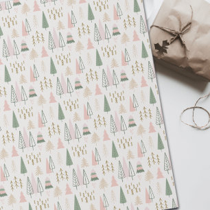 Papel De Presente Árvores de Natal de Inverno Nórdico Sage e Blush