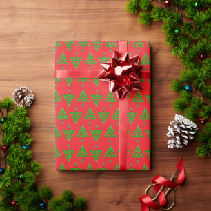 Papel De Presente Árvores de Natal de Pickleball e Ornamentos Vermel