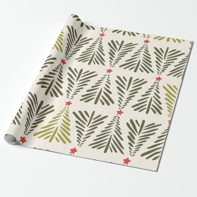 Papel De Presente Árvores de Natal Desenhadas à Mão (Desenrolado)