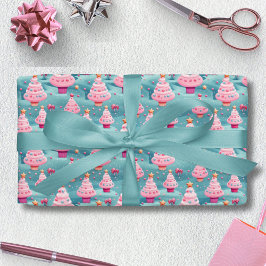 Papel De Presente Árvores de Natal do Cupcake Pastel