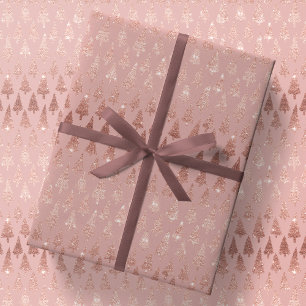Papel De Presente Árvores de Natal Douradas com Rosa metálico em Mau