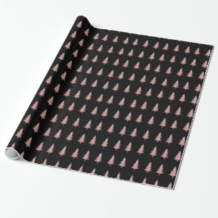 Papel De Presente Árvores de Natal Douradas, Rosa modernas, a preto