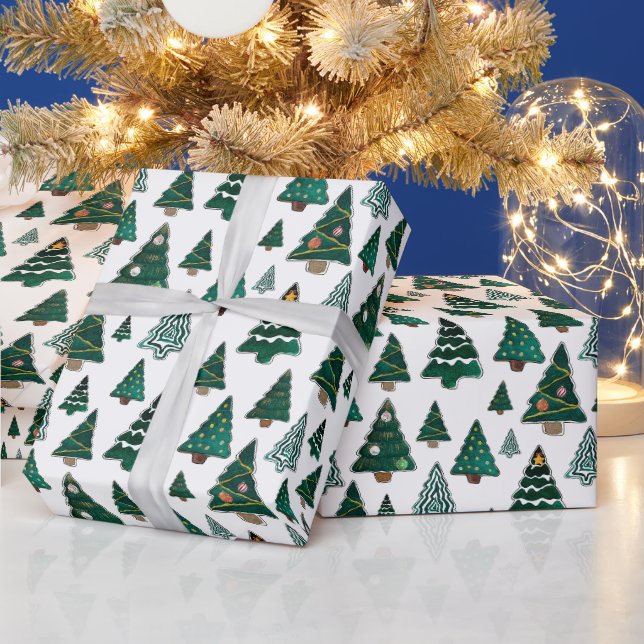 Papel De Presente Árvores de Natal e Decorações Natal Branco  (Feriados)