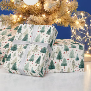 Papel De Presente Árvores de Natal e Estrelas Natal Moderno