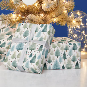 Papel De Presente Árvores de Natal e Estrelas Natal Moderno