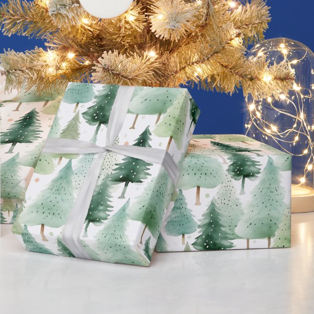 Papel De Presente Árvores de Natal e Estrelas Natal Moderno (Feriados)