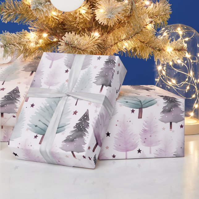 Papel De Presente Árvores de Natal e Estrelas Natal Moderno (Feriados)