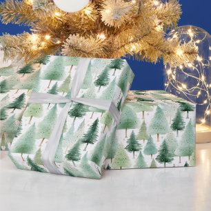 Papel De Presente Árvores de Natal e Estrelas Natal Moderno