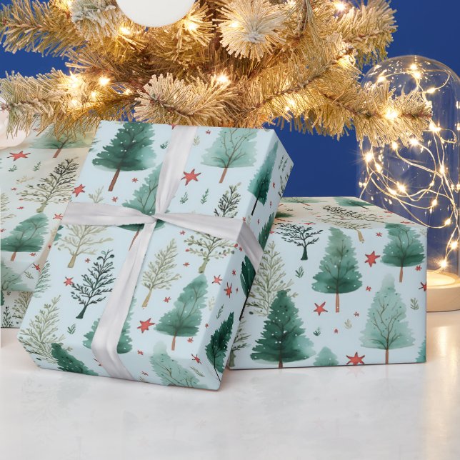 Papel De Presente Árvores de Natal e Estrelas Natal Moderno (Feriados)
