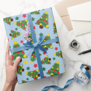 Papel De Presente Árvores de Natal e Estrelas Noturnas Silenciosas A