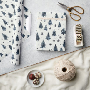 Papel De Presente Árvores de Natal e Flocos de Neve de Cotovelo