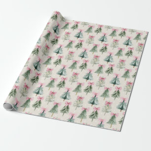 Papel De Presente Árvores de Natal e Laços Fofos