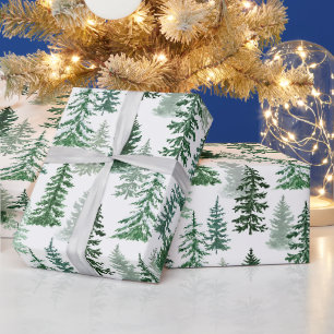 Papel De Presente Árvores de Natal e Neve na Floresta