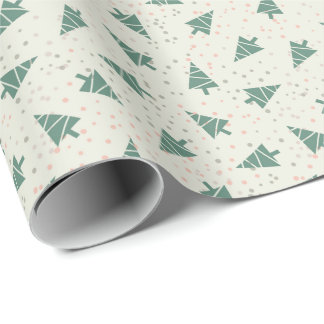 Papel De Presente Árvores de Natal e Pontos Padrão Retro