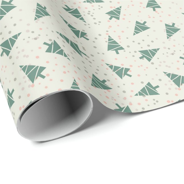 Papel De Presente Árvores de Natal e Pontos Padrão Retro (Ponta do rolo)