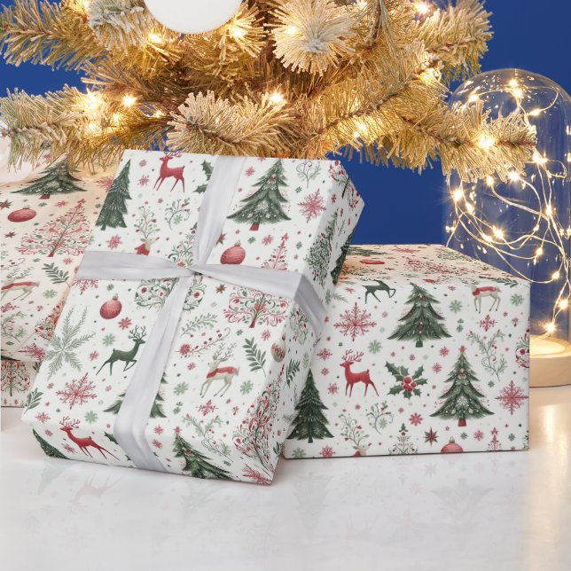 Papel De Presente Árvores de Natal e Reindeer (Feriados)